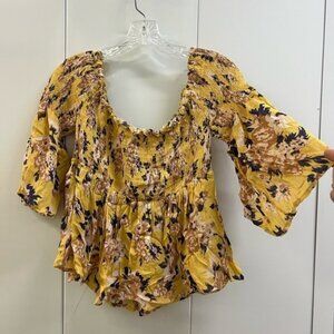 NWT Tilly’s Sky & Sparrow Yellow 1/2 Sleeve Floral Blouse